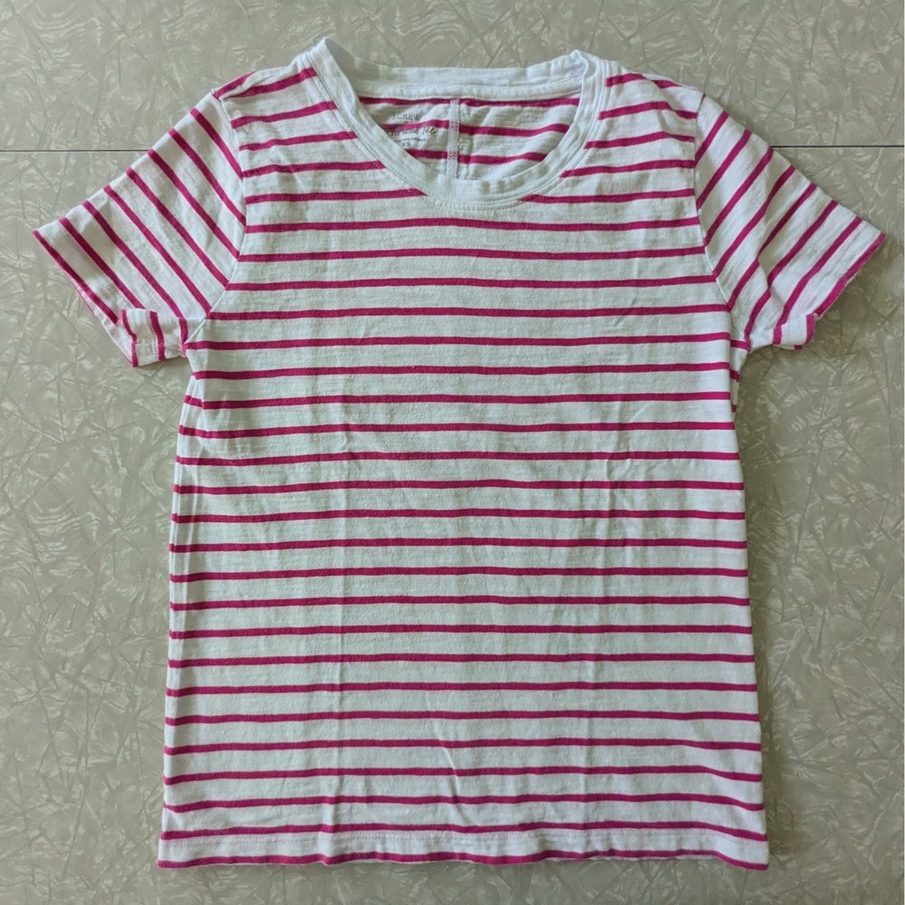 J.Crew Girlfriend‎ Tee Pink White Striped Short Sleeve Cotton T-Shirt XS